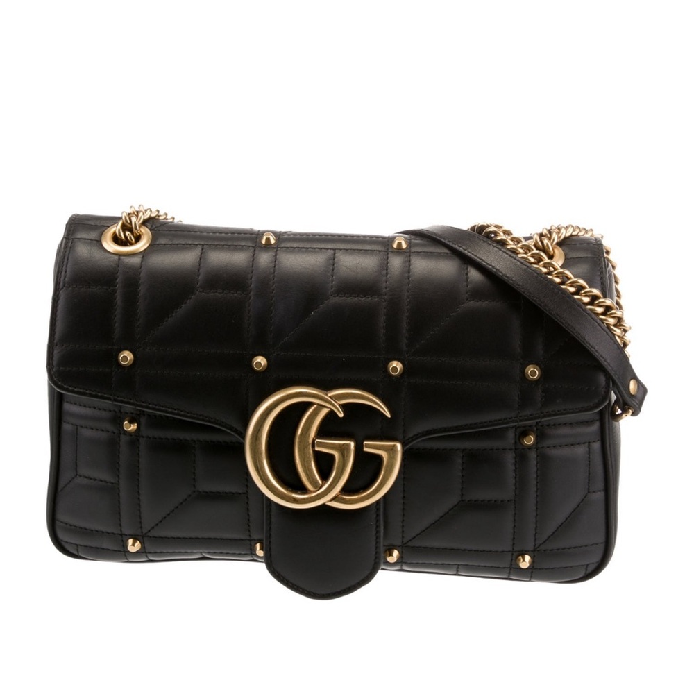 Gucci GG Marmont Flap Bag Studded Matelasse Leather Medium Black